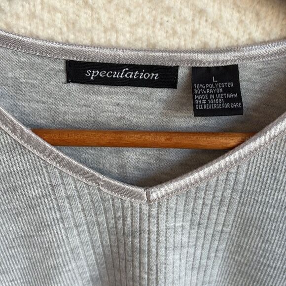 Speculation Rib Knit V Neck Sweater Womens Large Grey Heather - Picture 2 of 6